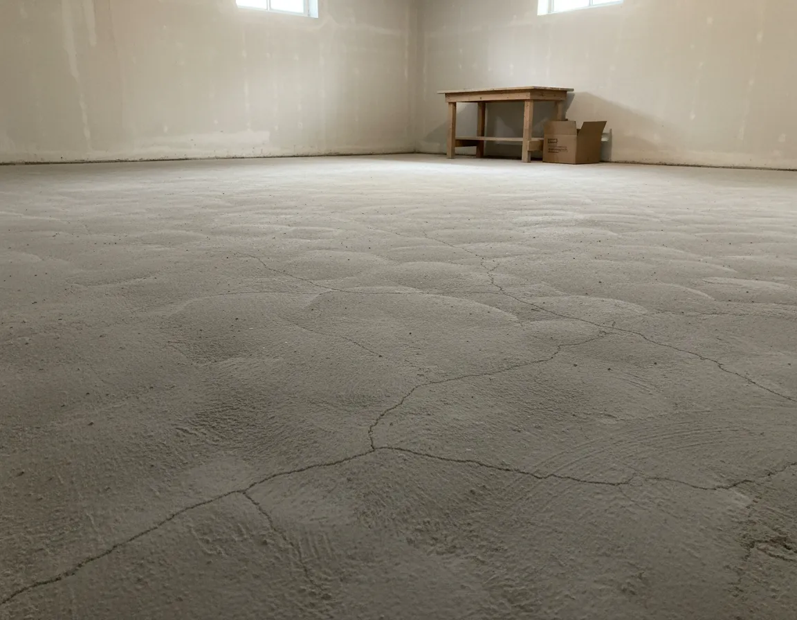 Before – unfinished basement concrete slab